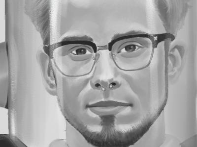 Brandon astronaut character digital grayscale painting sci fi