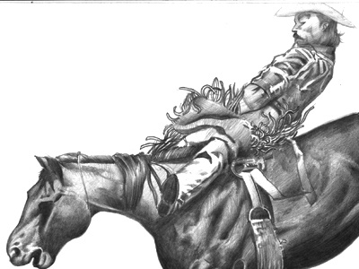 Bucking Bronco illustration pencil rodeo