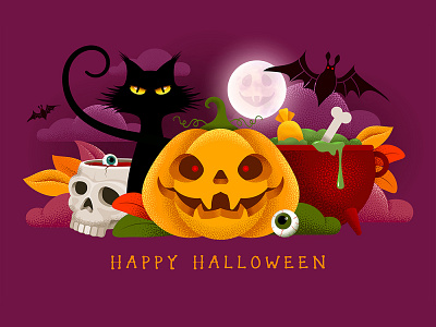 Happy Halloween background banner black candy card cartoon cauldron flyer greeting halloween happy invitation jack o lantern party poster pumpkin skull vector