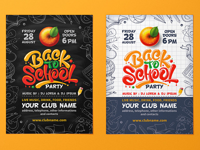 Back To School Flyer / Poster Template back back 2 school back to school back to school flyer card club college party flyer invitation lettering party poster psd school school flyer student party vector