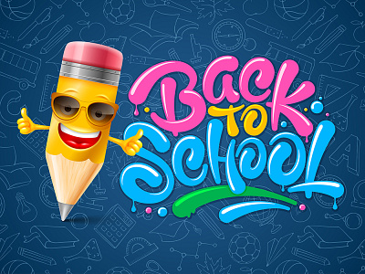 Back To School advertisement back back to school background banner cartoon character cheerful cute fun lettering market pattern pencil sale school stationery supplies template vector