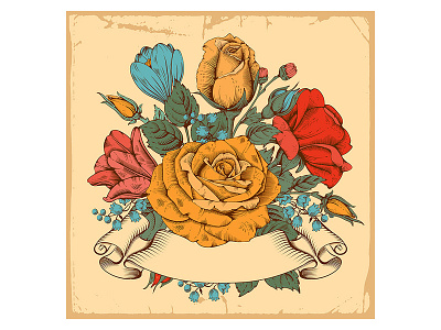 Rose botanical illustration bouquet card flowers hand drawn retro rose vector vintage