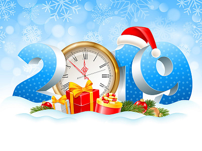 Happy New Year 2019 christmas christmas time clock happy new year illustration new year new year eve nye vector xmas