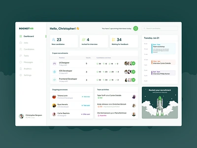 ROCKETHR app ats cv dashboard design hiring hr hrm illustration interview job manager recruiters recruitment typography ui ux webdesign