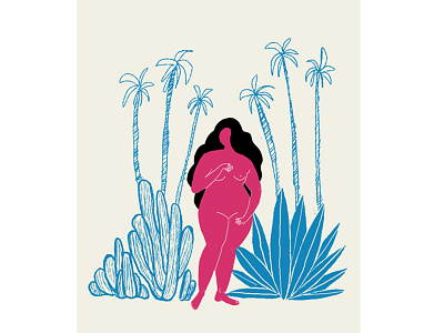 Lady with plants 3 female illustration lady palm tree plant plants print screenprint succulents women