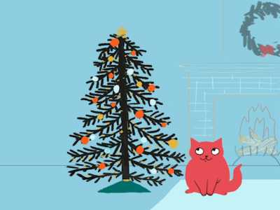 Christmas Cat cat christmas christmas tree fire frame by frame gif ornaments tree winter