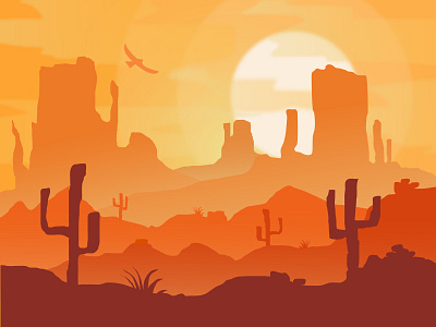 Desert cactus desert design eagle illustration plateau sunrise sunset vector