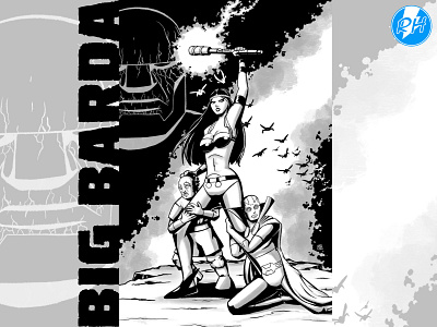 Big Barda (and friends) 2d black and white cartoon illustration comic art comic book drawing illustration procreate superhero
