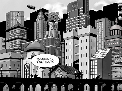The City 2d art artwork cityscape comic art drawing illustration ink procreate art