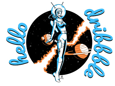 Hello Dribbble 2d comic art drawing illustration pinup girl retrofuturism