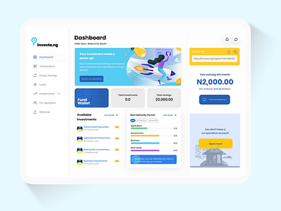 Investa Landing Page dashboard ui design illustration mockup ui ux