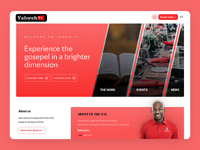 Yahweh online Tv homepage branding design desktop desktop app flat minimal red typography web website design