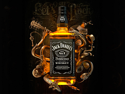 Jack Daniel's Poster 3d bottle cgi drink guitar jack modo music poster rock skate whisky