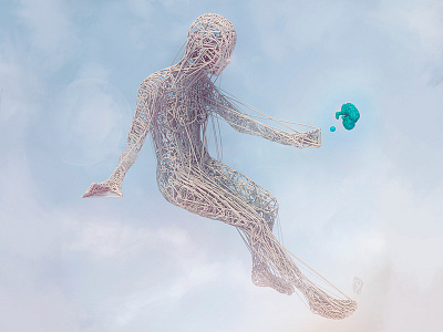 Sprout 3d clouds connection fetus human modo mother sky surreal wires woman