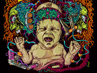 Bogothrash 2016 baby brain cry fest gore illustration monster music poster scream skull thrash metal