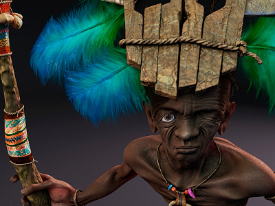 Sioux 3d character feathers mask modo native sculpt stick tribal wood zbrush