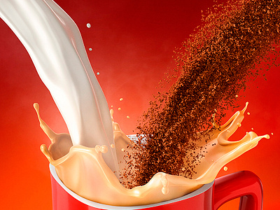 Nescafé coffee creamy cup hot instant liquid milk mix particles red splash