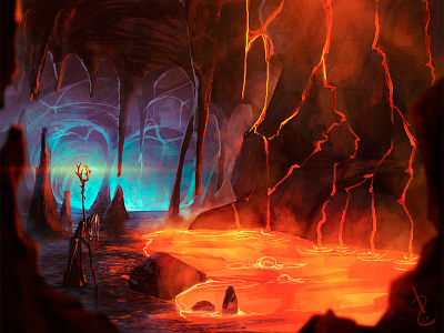 Heart Of Stone cave concept art dark game heart illustration lava magic stone mine old paint wizard