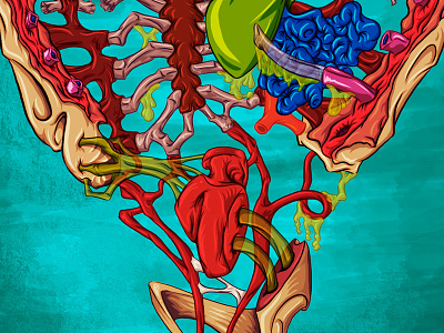 Tree Hand anatomy bones colors heart illustration poster ribs thrash metal tree veins