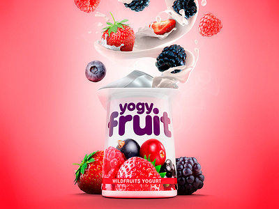 Wildberries Yogurt Splash 3d render blueberry brand cgi fruits modo packaging product shot splash strawberry yogurt