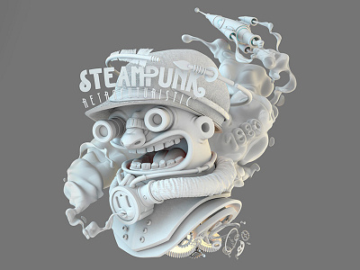 Steampunk 3d render arrow futuristic gears hat illustration modo retro ship smoke steampunk