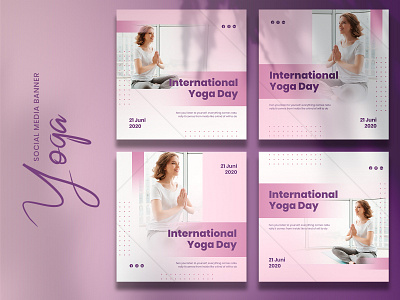 Yoga Social Media pack banner ads designs instagram banner instagram post instagram template pink social media social media banner social media design social media pack social media templates sport template womens work out yoga yoga day yoga pose yoga studio youth