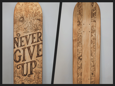 Never Give Up Skateboard Deck skateboard handletter floral