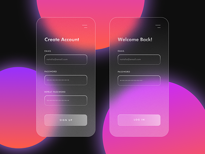 Glass Sign Up and Log In App UI 3d app blur blurred background design figma glass glasseffect log in minimal sign up signup sketch transparency trend trendy ui uidesign uiux ux