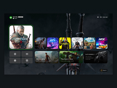 XBOX User Interface Concept concept console dashboard design game games gaming interface microsoft play playstation playstation 5 ps5 tv ui uiux ux xbox