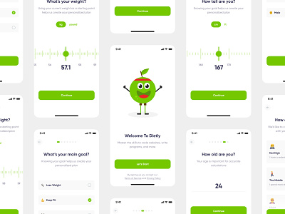 Nutrition Tracker App Dietly Onboarding app application calories design diet flow food health interface ios lunch meal mobile nutrition onboarding ui ux