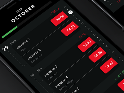 Expense app dark UI