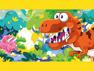 Jungle Dino's art character character art cute design digital art dinos dinosaur dinosaurs flatdesign illustration illustrator jungle trex triceratops vector