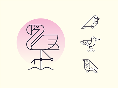 Birds birds birds logo brand design branding clean design cute design flamingo geometric icon icon set icons illustration illustrator linework logo logo design mark ui ux vector