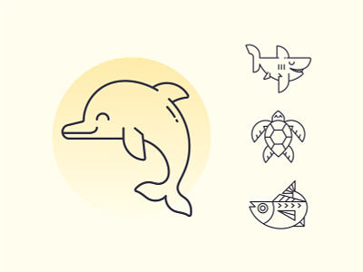 Sea Life branding character design cute design dolphin fish happy icon icon set illustration illustrator line art logo ocean life sea life shark tuna turtle ui vector