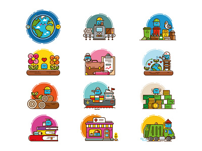 Caring for our planet. art caring character cute design earth icon set icons design illustrator logo recycle vector