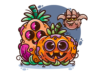 Happy halloween! art bat character cute design digital art drawing halloween illustration illustrator pumpkins vector