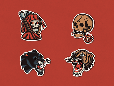 Sticker Pack - Vol 1 flash hand drawn panther skull stickers tattoo tiger traditional