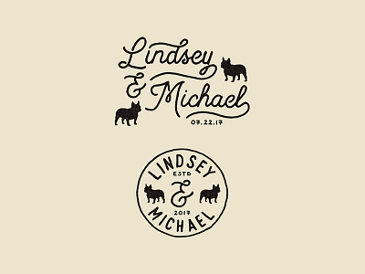 Lindsey & MIchael badge engagement hand drawn lettering logo typography