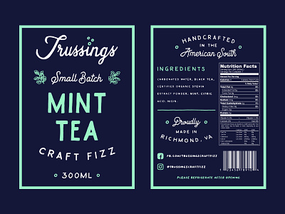 Trussings Mint Tea Label branding hand drawn hand lettering label lettering logo logo design packaging soda typography