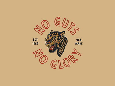 No guts, no glory hand drawn illustration lettering tattoo tiger typography