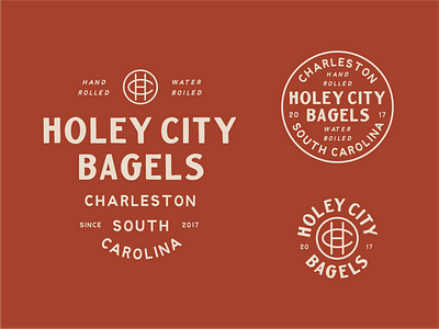 Holey City Bagels badge branding hand drawn lettering logo vintage