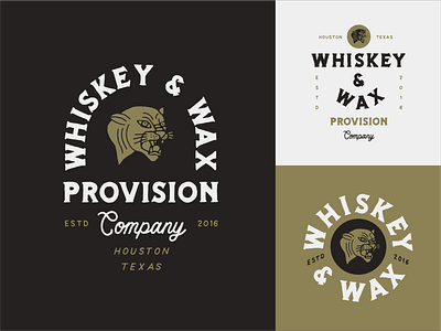 Whiskey & Wax Provision badge branding hand drawn illustration logo panther typography