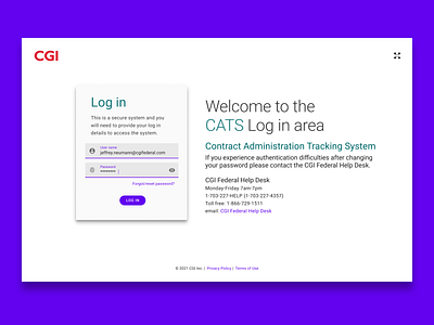 CGI CATS Log in Screen design ui web