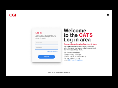 CGI CATS Log in Screen design ui web