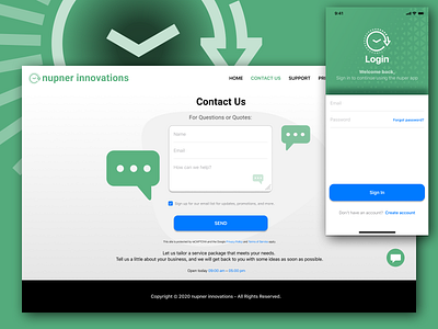 Nupner Contact & Login Screens animation app branding design ui web website