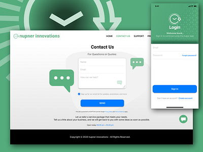 Nupner Contact & Login Screens