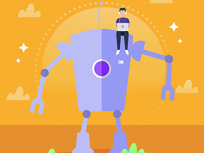 Robot animation design flat graphic art illustration minimal