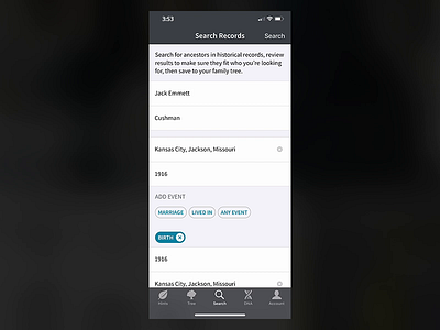 Ancestry iOS App - new search tab ancestry ancestryapp family tree ios mobile mobile ui native app search
