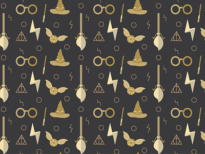 HP Pattern in Charcoal broomstick design harry potter illustration lighting bolt pattern snitch sorting hat