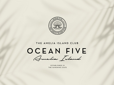 Ocean Five badge beach black and white branding elegant lockup logo restaurant script surf typography wine label